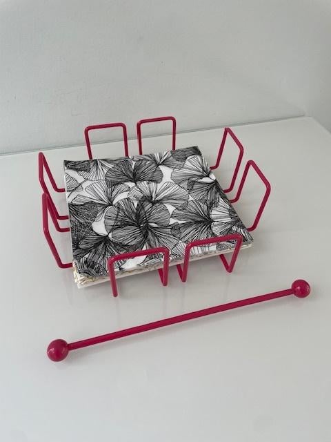 Retro metalen servethouder met gewicht, Ophalen of Verzenden, Zo goed als nieuw, Roze, Metaal