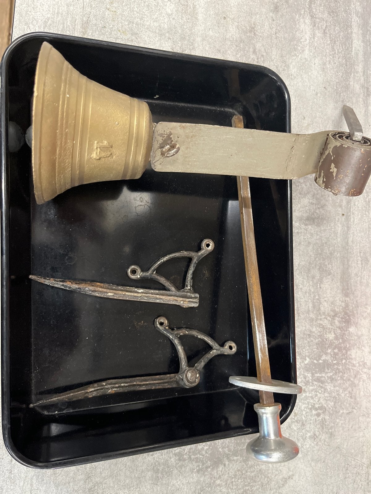 Antieke koperen bel met diverse onderdelen, Antiek en Kunst, Ophalen of Verzenden