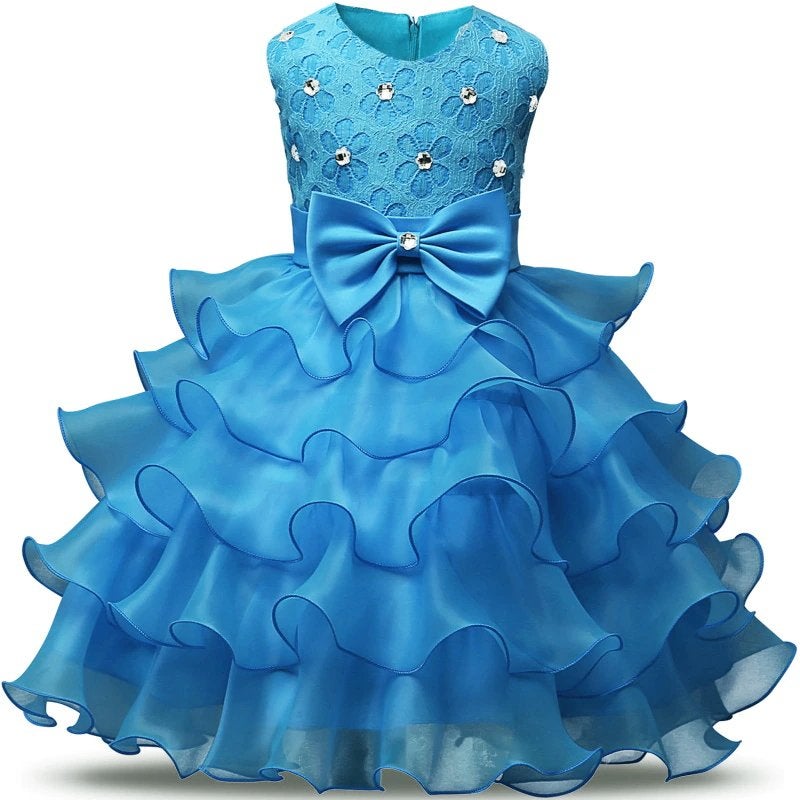 Blauwe meisjes bloemen glitter jurk prinsessenjurk prinses, Kinderen en Baby's, Carnavalskleding en Verkleedspullen, Verzenden