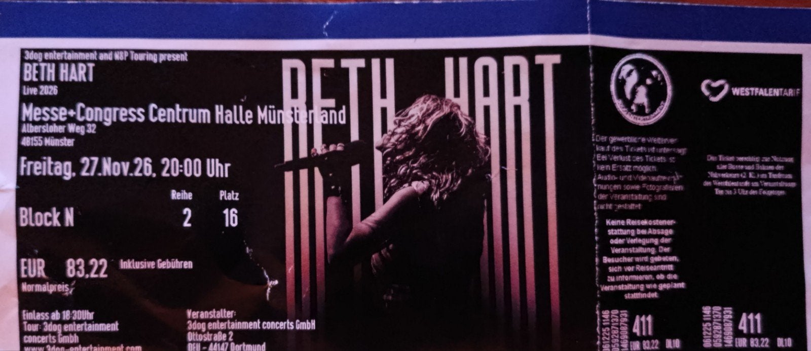 ticket voor beth hart 27 nov., Eén persoon, November