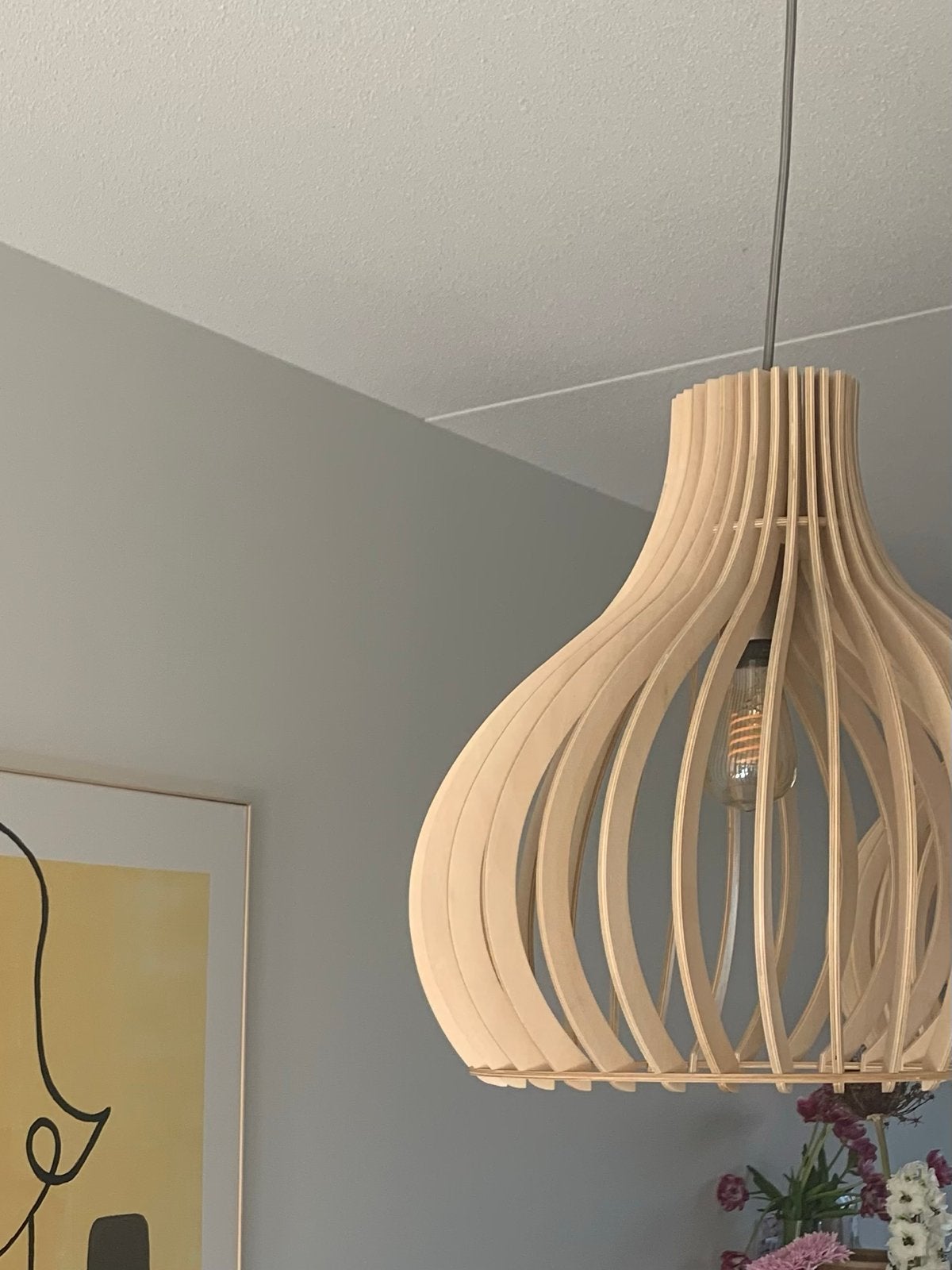 Japandi Houten Hanglampen - Set van 2, Huis en Inrichting, Ophalen, Zo goed als nieuw, Hout, E27 (groot)