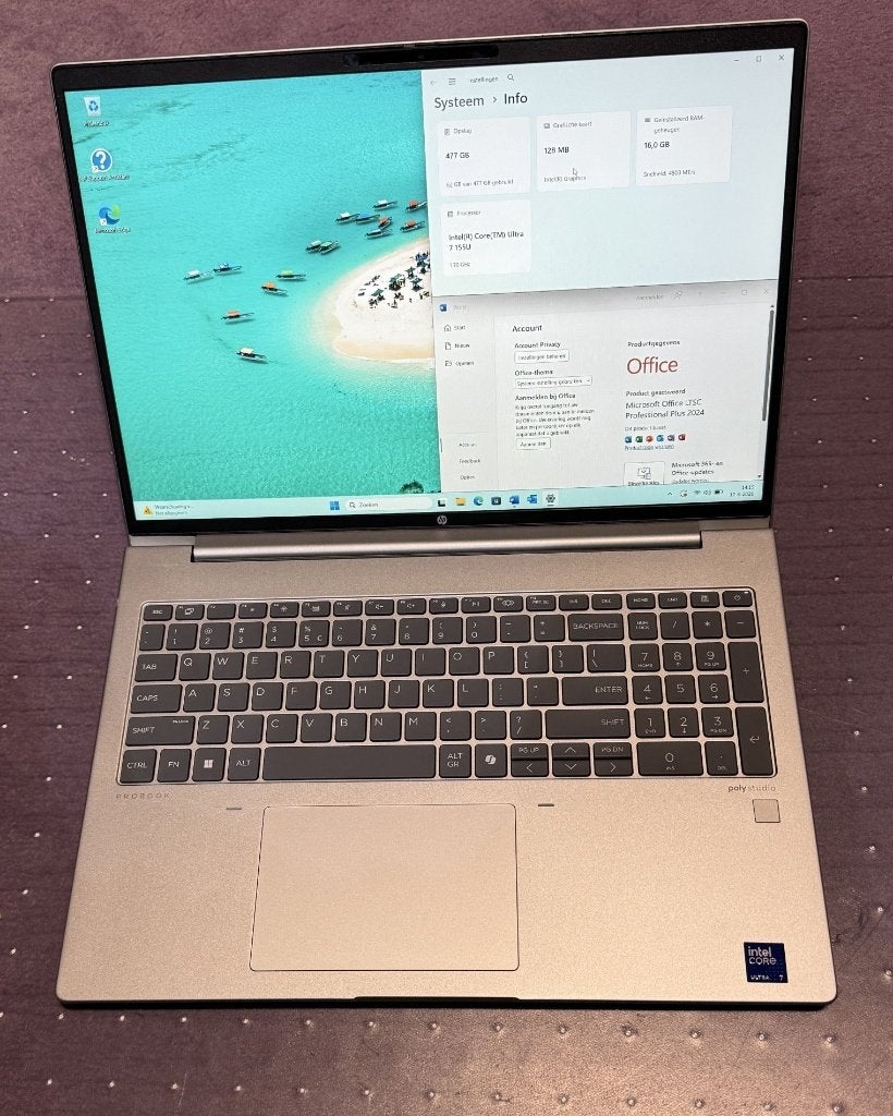 16” Hp Probook 460 G11, Core ultra 7, 16 /512 Gb SSD +Gar., Qwerty, Zo goed als nieuw, Intel Core Ultra 7 155U (12 Cores / 14 Threads) 4.8GHz