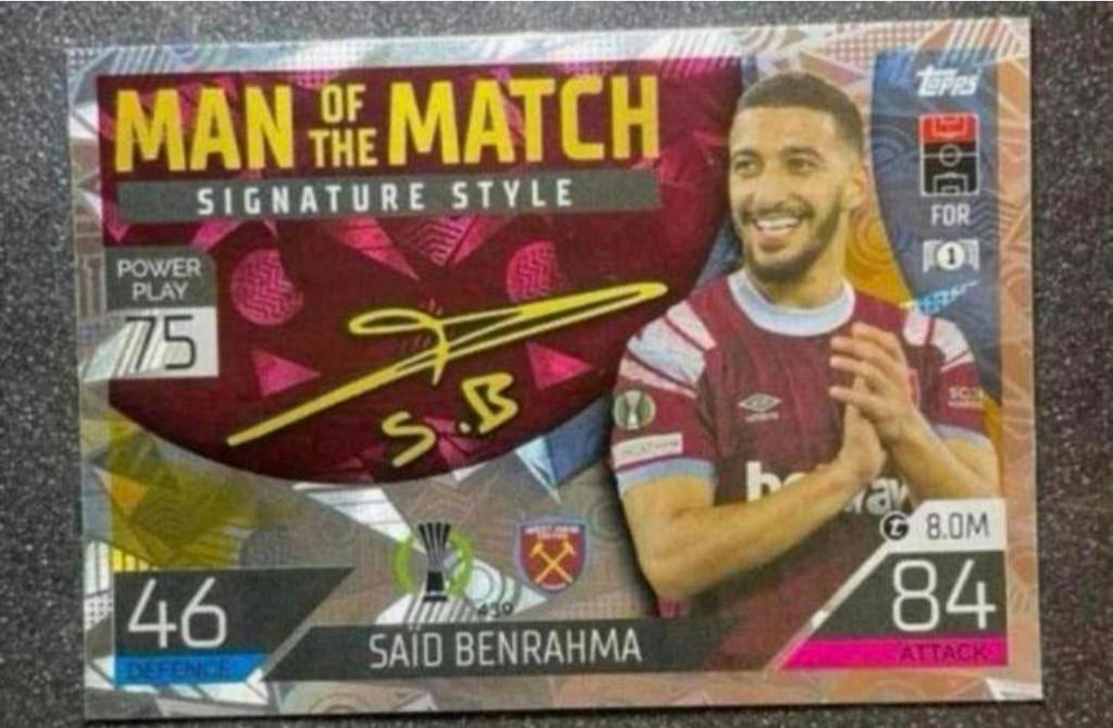 Topps MA 22/23 MotM SIGNATURE STYLE BENRAHMA WEST HAM UNITED, Verzenden, Zo goed als nieuw, Plaatje