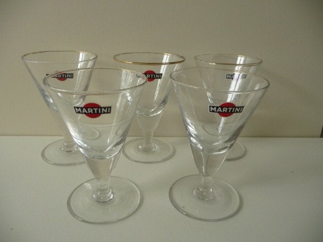 5 MARTINI drinkglazen - 70-er jaren, Ophalen of Verzenden, Gebruikt, Overige typen