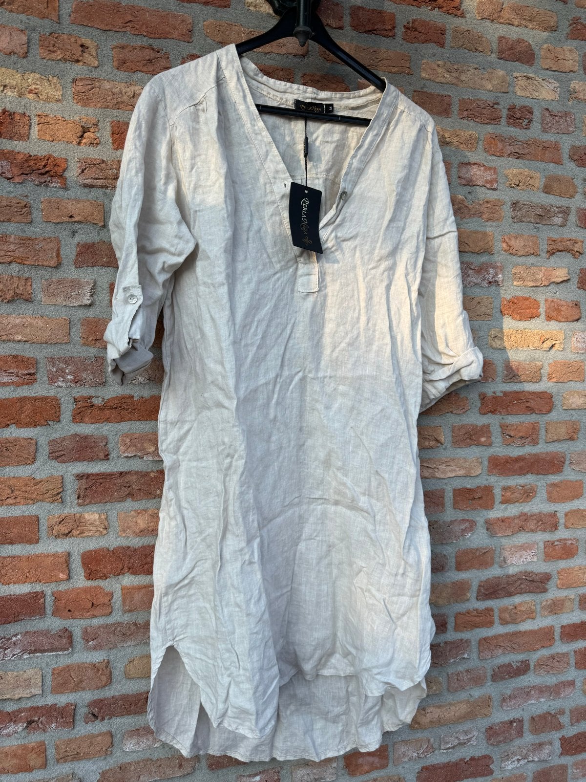 Perla Nera Beige Linnen Jurk Maat M, Ophalen of Verzenden, Nieuw, Maat 38/40 (M), Beige