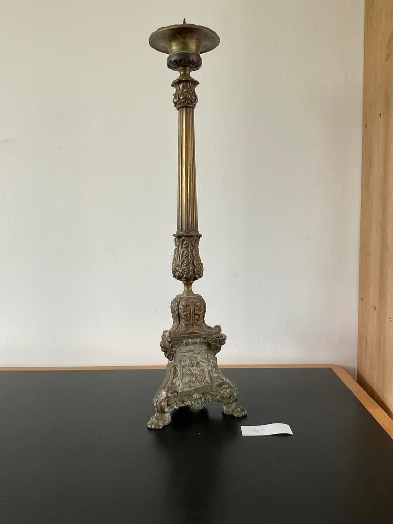 Bronzen Kerkkandelaar, hoge, Antiek en Kunst, Antiek | Kandelaars, Ophalen of Verzenden, Koper of Brons