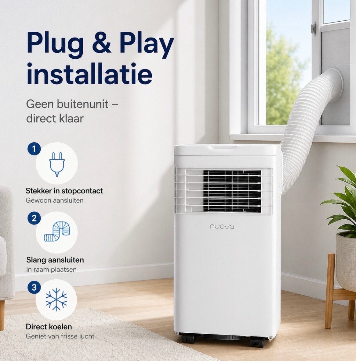 Nuova Mobiele Airco - 2,5 KW- geen buitenunit nodig!, Witgoed en Apparatuur, Minder dan 60 m³, Nieuw, 3 snelheden of meer, Ophalen of Verzenden