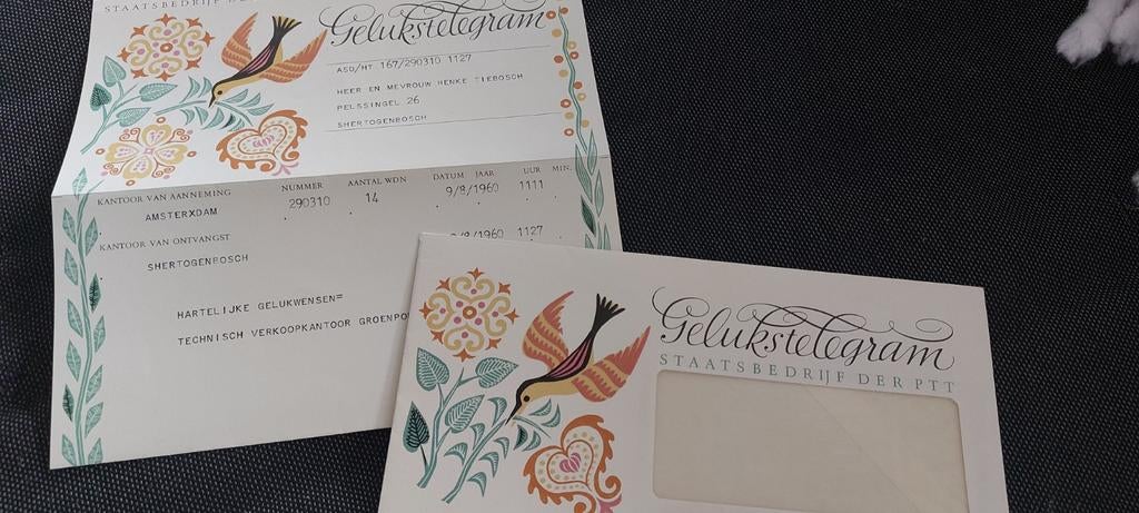 Gelukstelegrammen Staatsbedrijf der PTT 1960, Ophalen of Verzenden