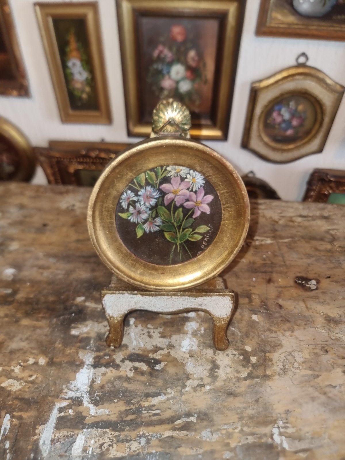 Oud olieverf schilderijtje olieverfschilderijtje bloemen G83, Ophalen of Verzenden