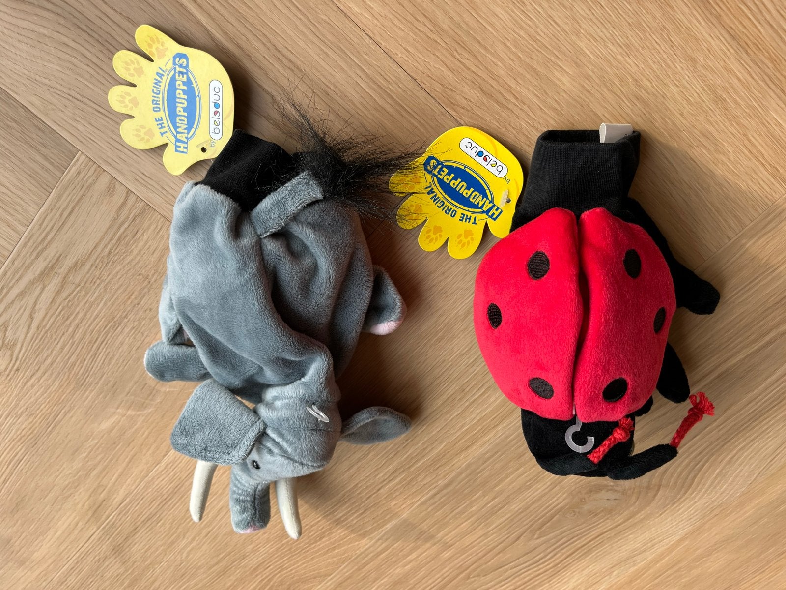 Handpoppen: Olifant en Lieveheersbeestje (Beleduc), Ophalen, Zo goed als nieuw, Jongen of Meisje