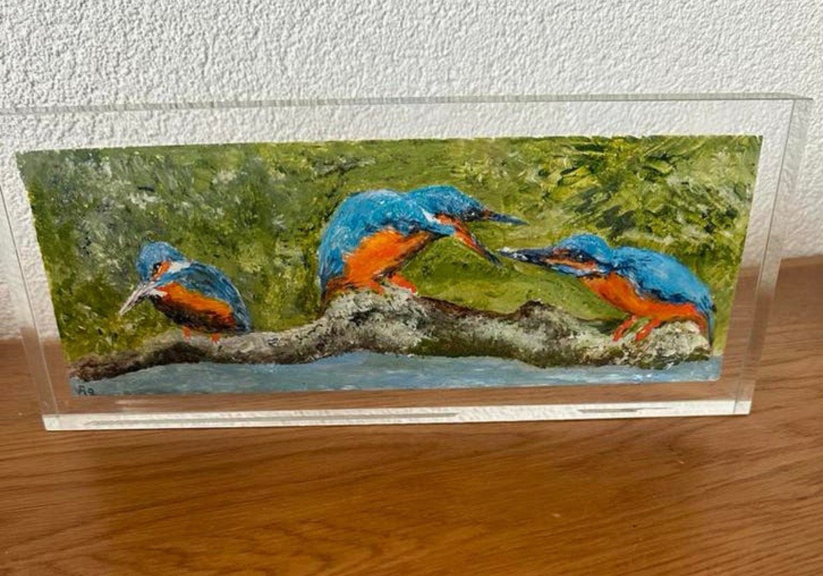 Klein Kunstwerkje epocxy geschilderd gesigneerd doorzichtig, Antiek en Kunst, Ophalen of Verzenden
