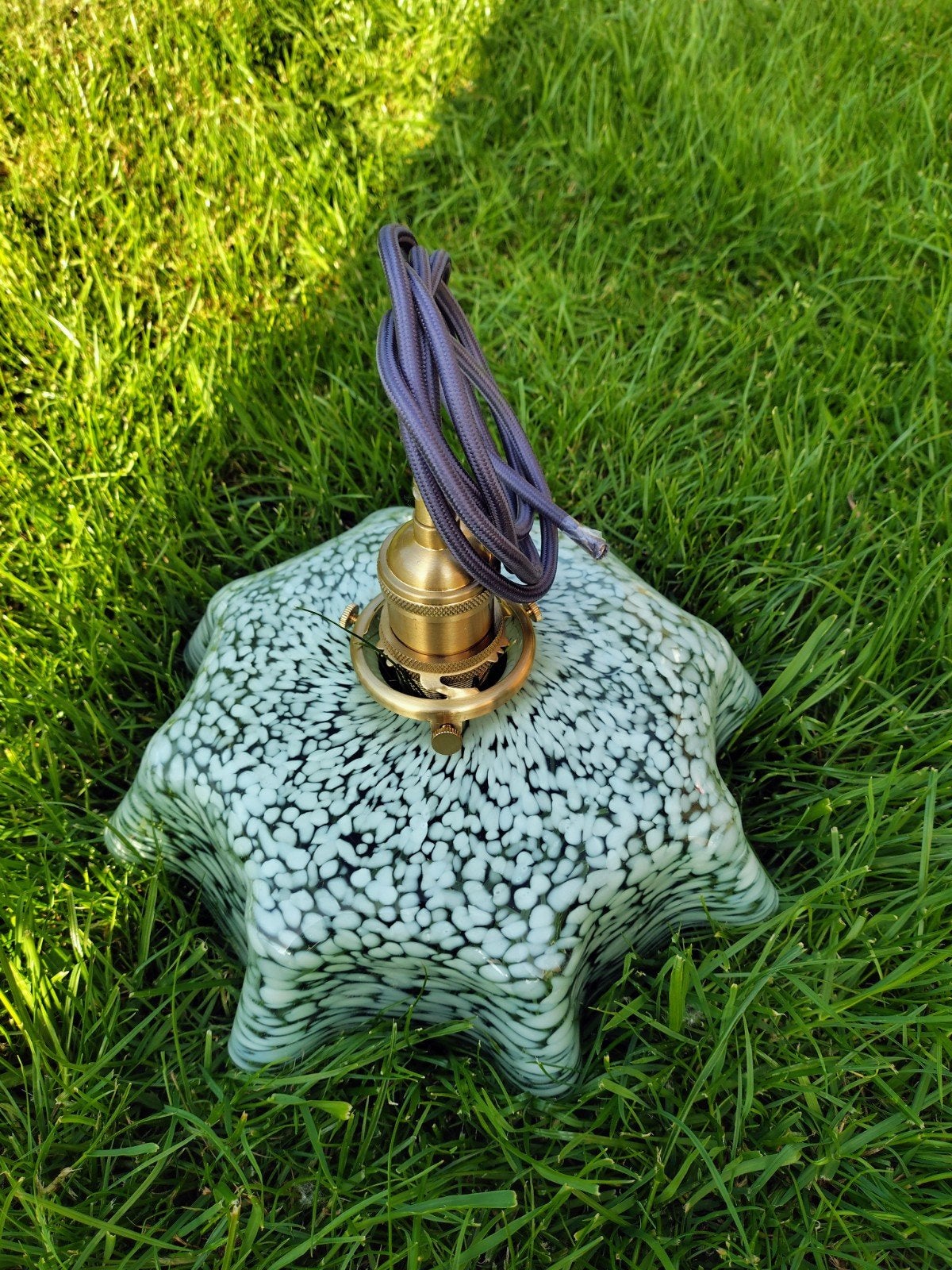 Vintage Mintgroene Plafondlamp met Nieuw Snoer en Fitting, Antiek en Kunst, Antiek | Lampen, Ophalen of Verzenden