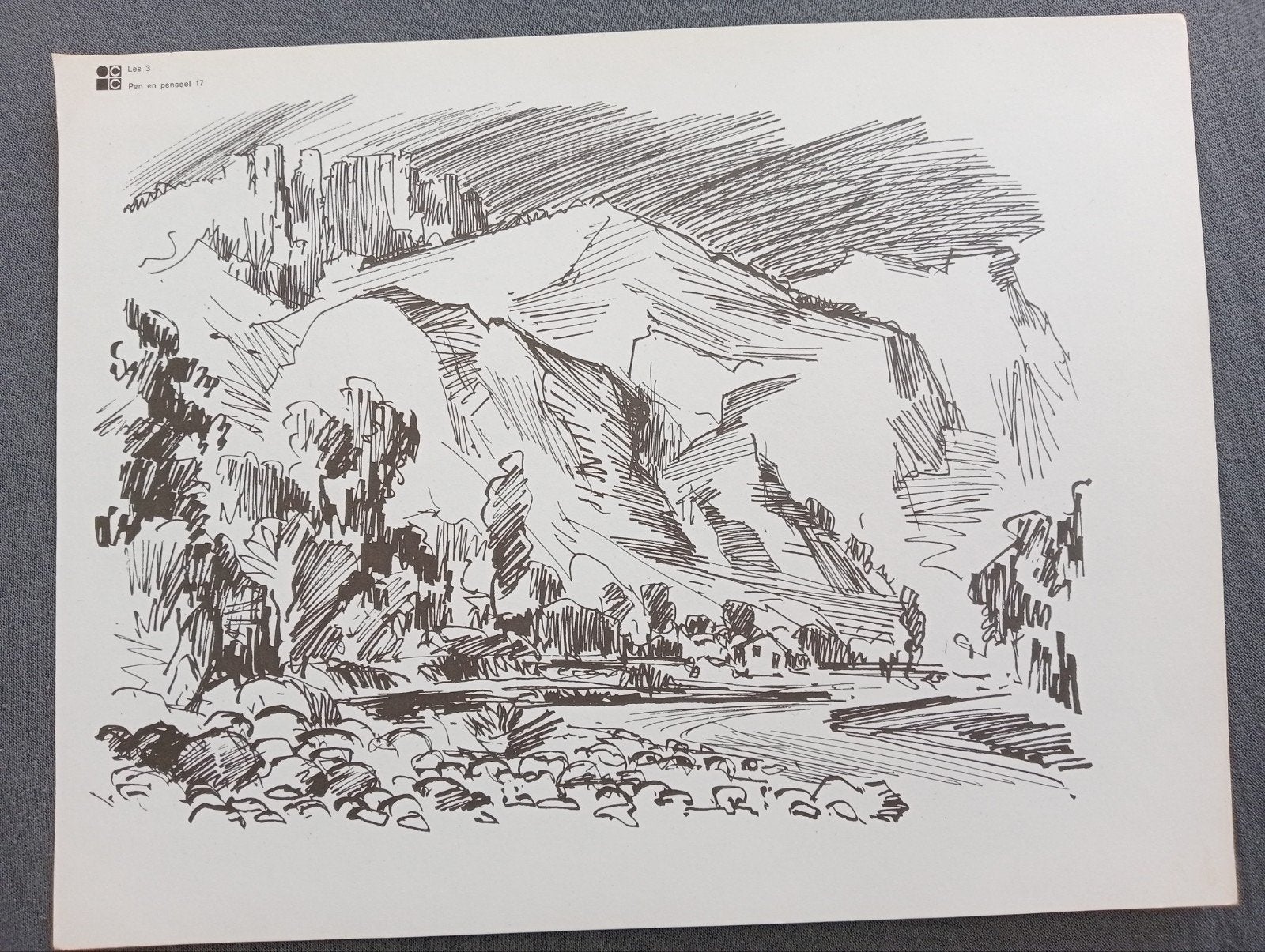 Berglandschap jaren 50-70 Litho, Antiek en Kunst, Kunst | Litho's en Zeefdrukken, Ophalen of Verzenden