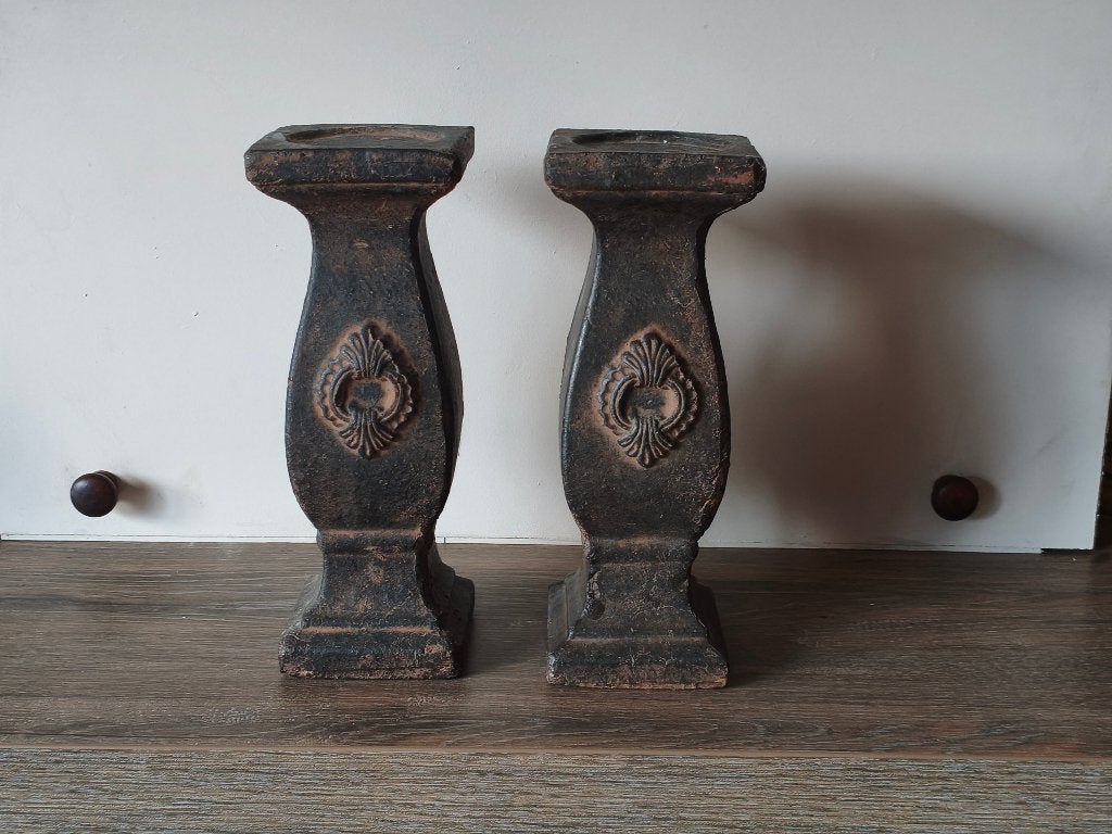 set stenen kandelaars, Ophalen of Verzenden, Gebruikt, Bruin, Overige materialen