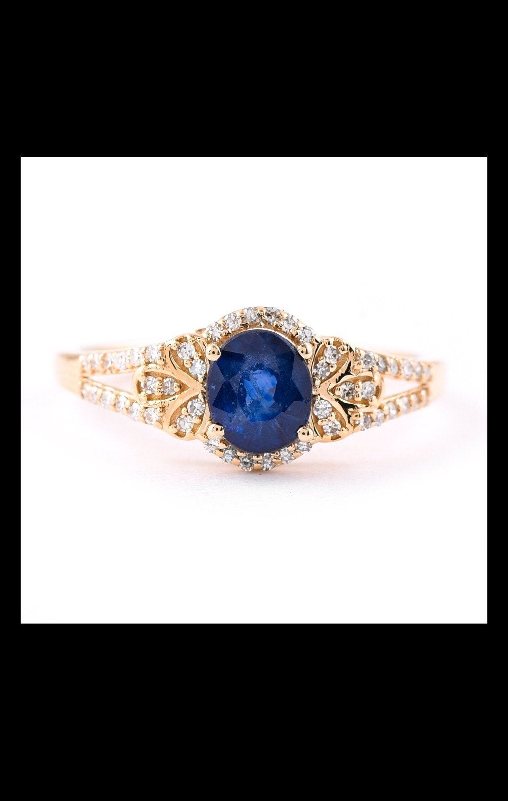 Gouden ring met saffier en diamanten - HRD Antwerpen, Ophalen of Verzenden, Zo goed als nieuw, 17 tot 18, Met edelsteen