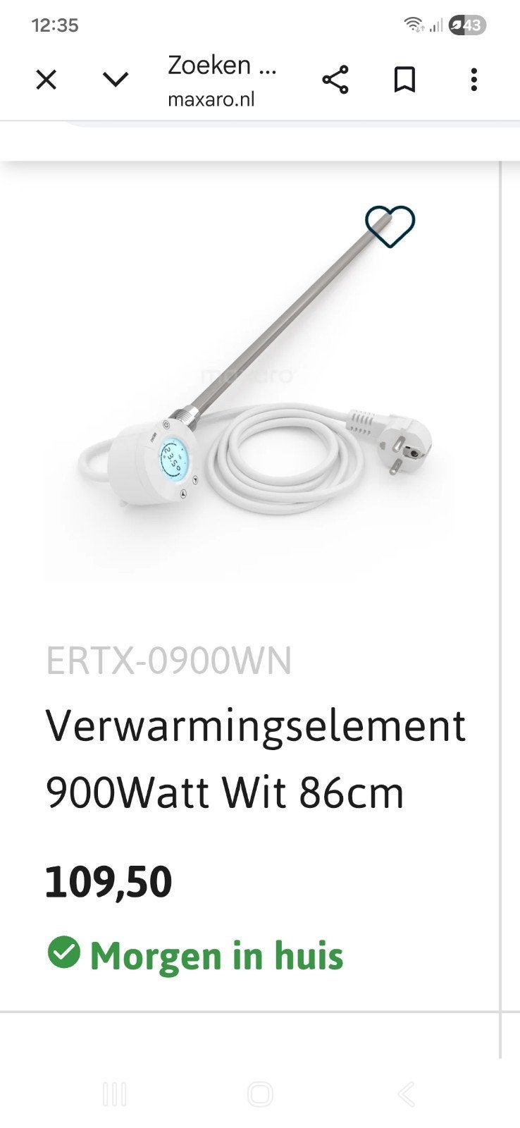 verwarmingselement elektrische radiator 900 watt, wit, Ophalen, Radiator, Nieuw, 60 tot 150 cm