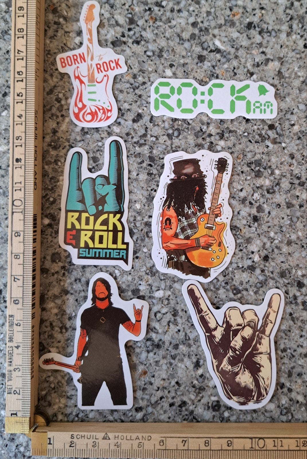 Mooi setje 6 stickers rock rock & Roll gitaar hardrock, Ophalen of Verzenden, Zo goed als nieuw