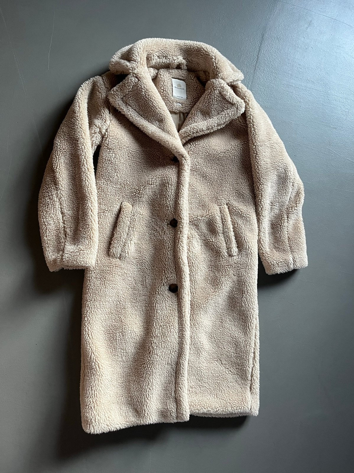 Revelation jas maat XS lange teddy jas, Ophalen of Verzenden, Gedragen, Maat 34 (XS) of kleiner, Beige