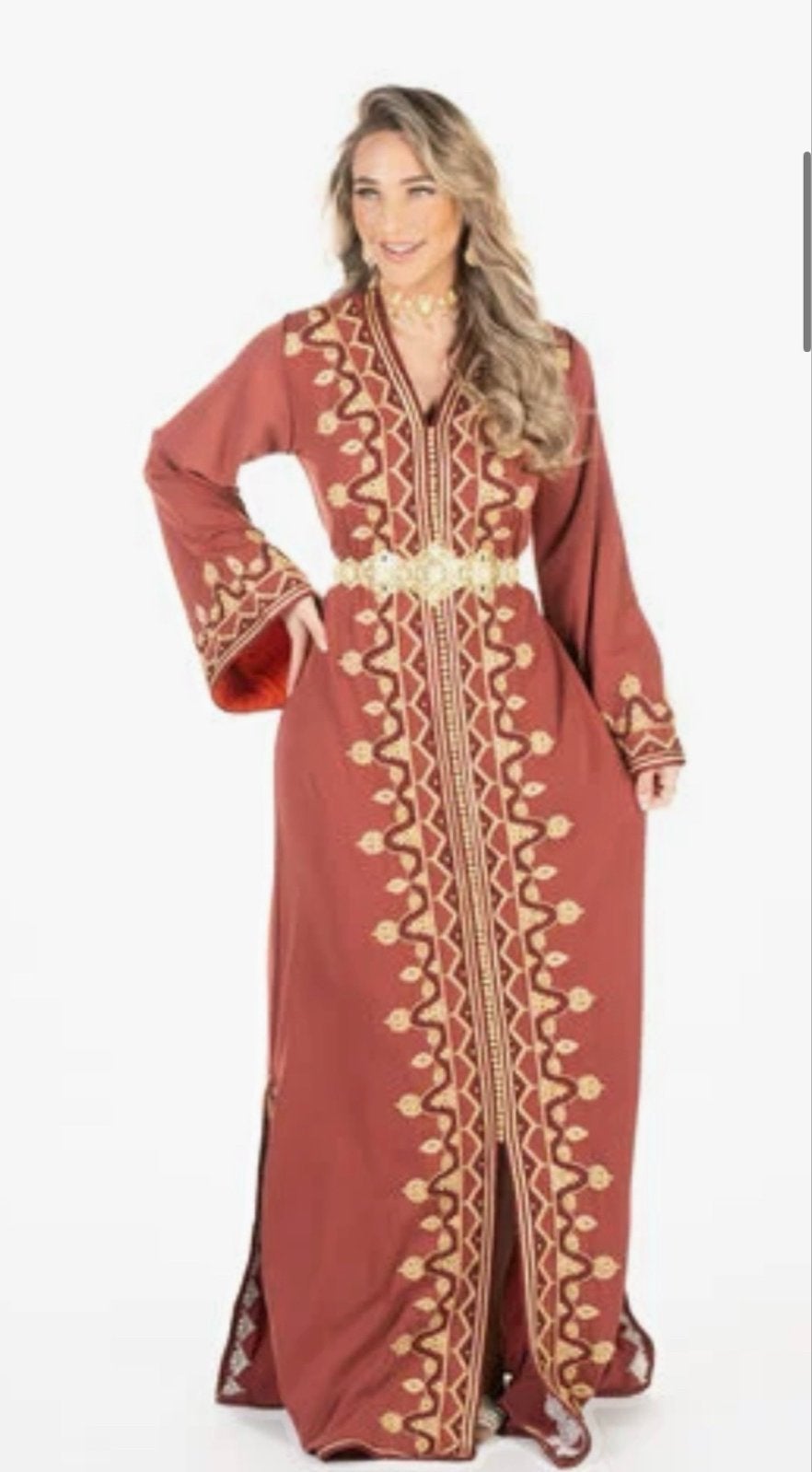 Elegante Caftan XXL met Gouden Borduurwerk, Kleding | Dames, Maat 46/48 (XL) of groter, Nieuw, Ophalen of Verzenden, Rood