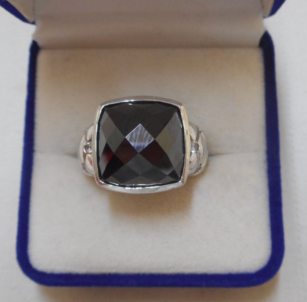 Zilveren Ti Sento ring met zwarte steen maat 17.5 nr.664, Verzenden, Zo goed als nieuw, 17 tot 18, Dame