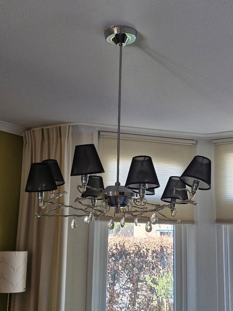 Chroom kleurige dimbare Kroonluchter met acht lampen, Ophalen, Gebruikt, Metaal