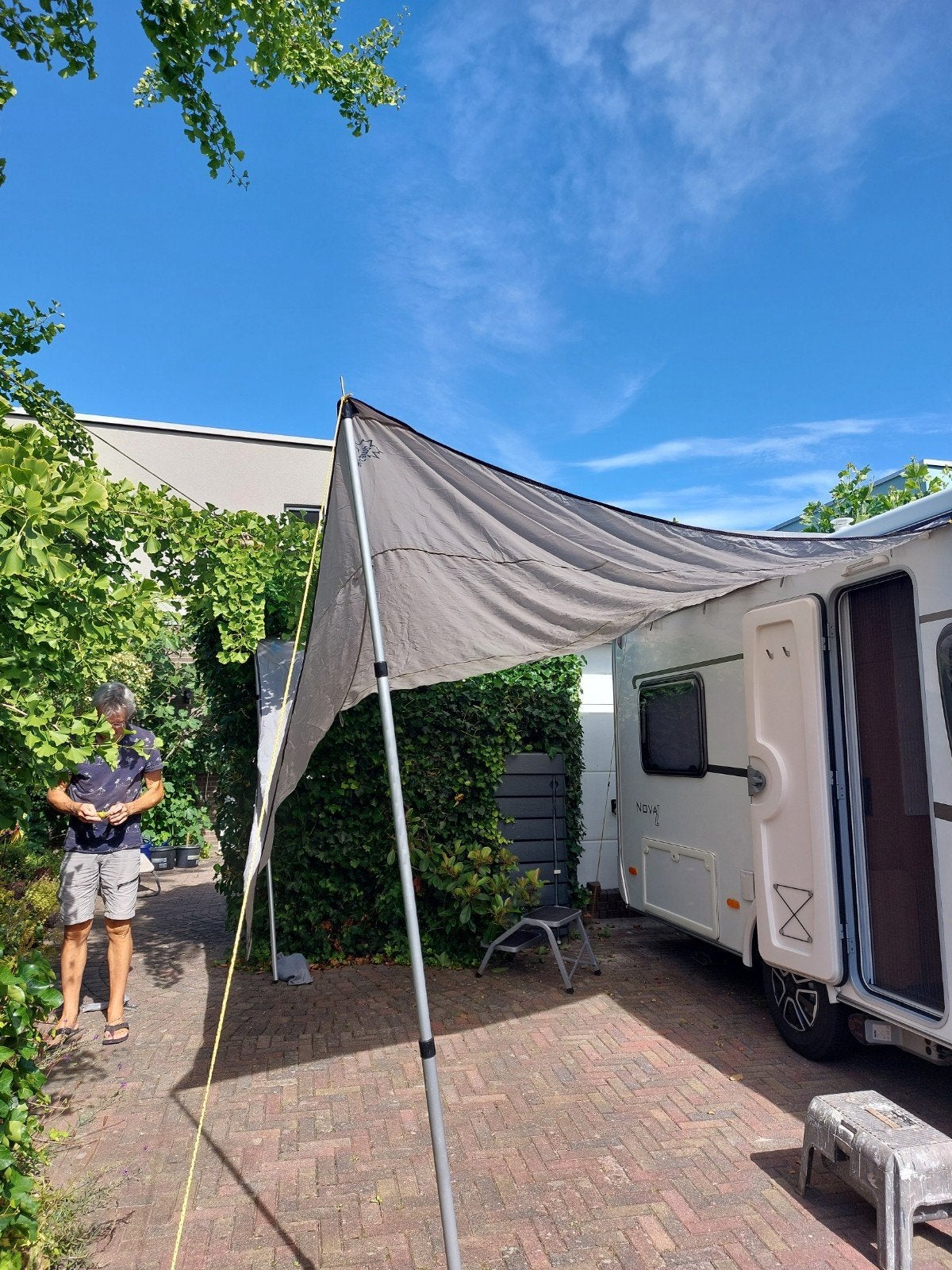 Tarp met pees, schaduwdoek., Caravans en Kamperen, Caravan accessoires, Ophalen, Gebruikt