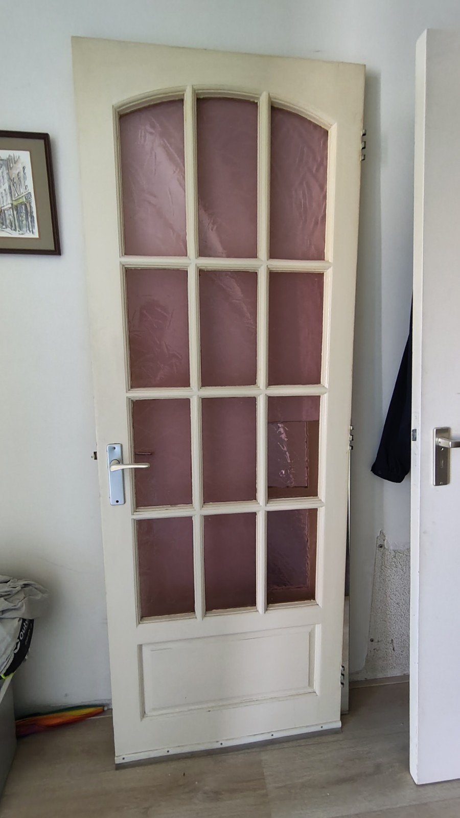 Authentieke linksdraaiende binnendeur met glas, Ophalen, Gebruikt, 80 tot 100 cm, Binnendeur