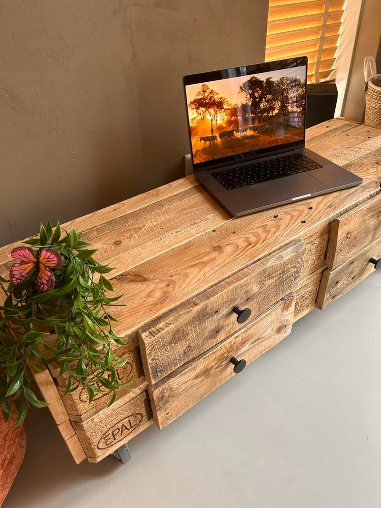 TV meubel / dressoir van pallethout met lades, Overige materialen, Minder dan 50 cm, 100 tot 150 cm, Nieuw