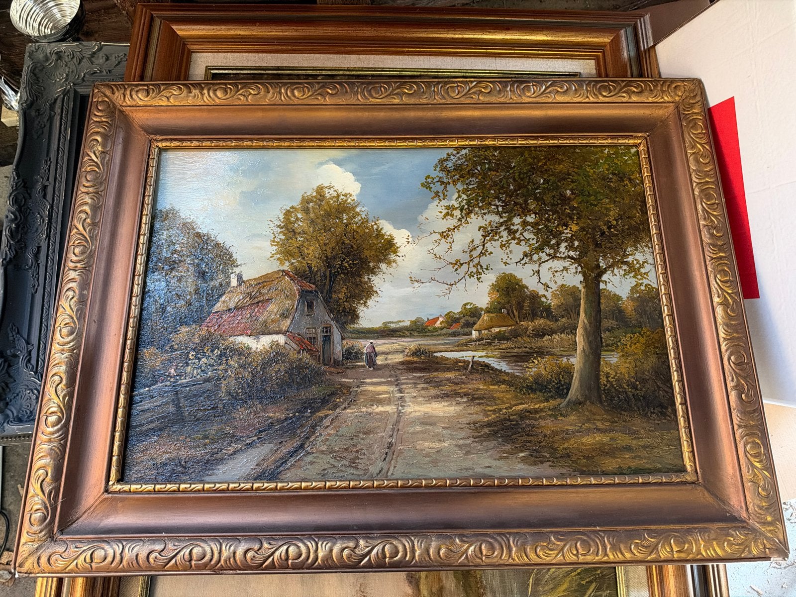 Schilderij M. Wink / Mp. Wink - Landschap met boerderij, Ophalen, Doek, Realistisch, Gesigneerd
