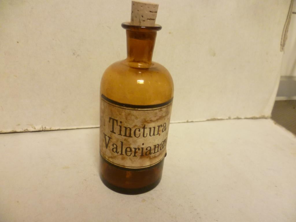 Oud Apothekers Flesje etiket Tinctura Valerianae 15cm hoog., Antiek en Kunst, Ophalen of Verzenden