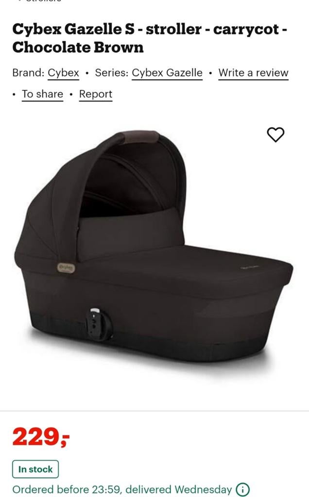 Cybex Gazelle S Cot - Chocolate Brown - Nieuw, Nieuw, Ophalen of Verzenden, Met reiswieg, Kinderwagen