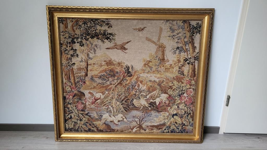 Handgemaakt wandtapijt met lijst - 90x100 cm, Antiek en Kunst, Kunst | Schilderijen | Klassiek, Ophalen