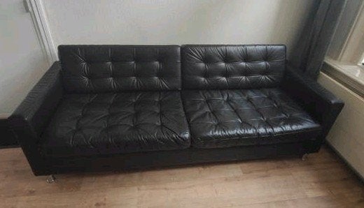 IKEA Landskrona 3-zits slaapbank zwart nepleder, Ophalen, Gebruikt, Zwart, Tweepersoons