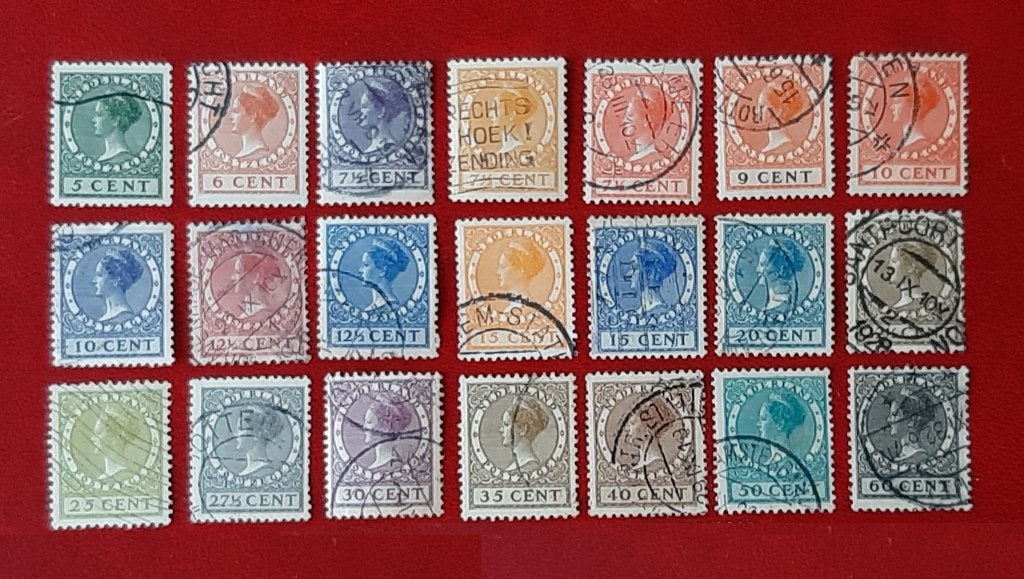 1924 Nederland Postzegels Koningin Wilhelmina 21 stuks, Ophalen, Gestempeld