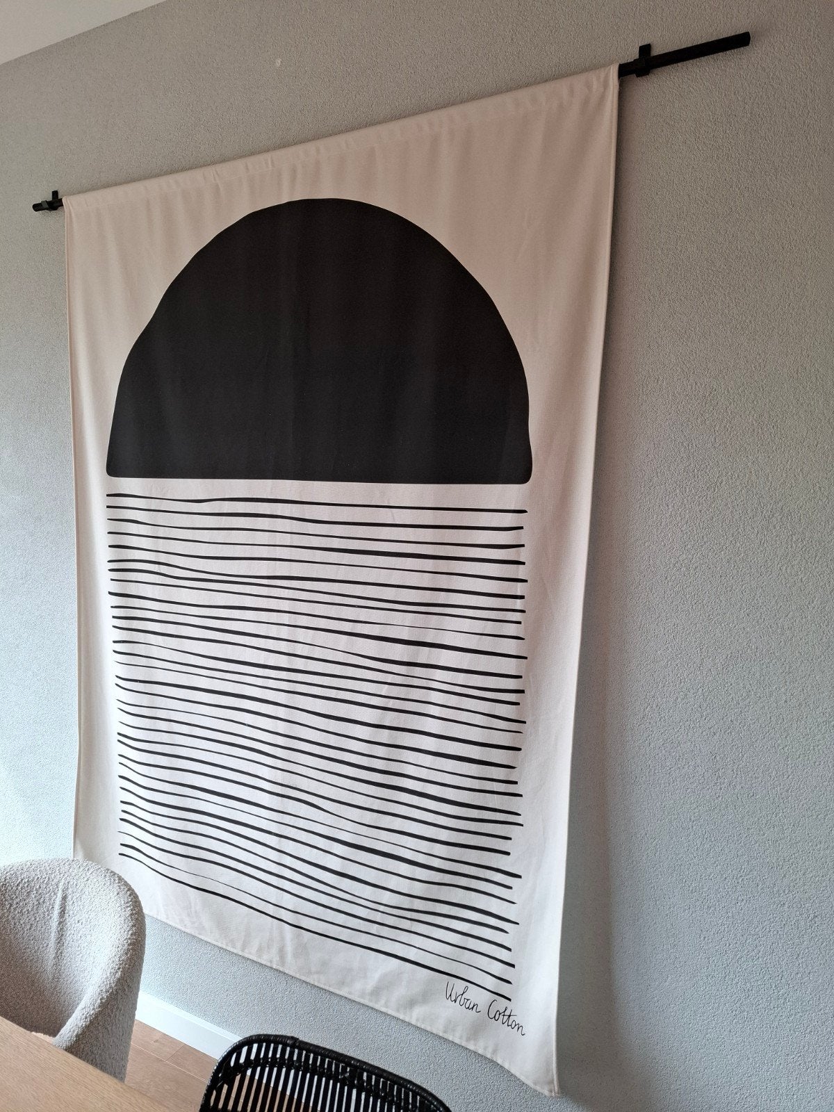 Urban Cotton wandkleed met wandstang, 144x188cm, Ophalen of Verzenden, Zo goed als nieuw, Beige, Wandkleed
