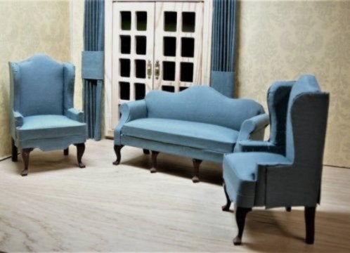bankstel met bekledingsstof   schaal1:12 poppenhuis, Verzamelen, Ophalen of Verzenden, Nieuw, Poppenhuis