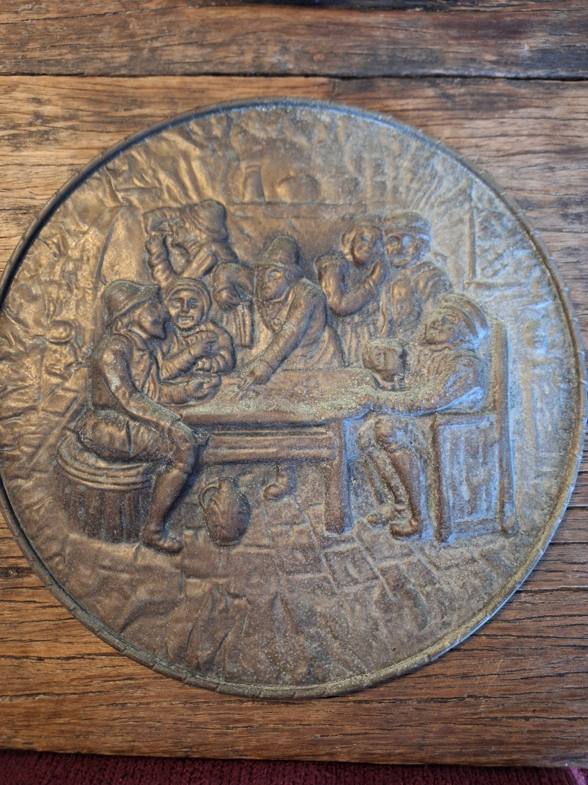 Antiek Bronzen Plaquette met Scènes uit het Dagelijks Leven, Ophalen of Verzenden, Brons