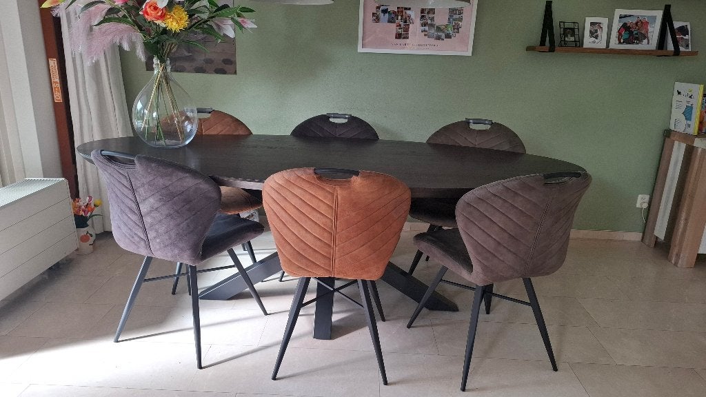 Stijlvolle en moderne eettafel ovaal, Ophalen, 100 tot 150 cm, Eikenhout, 200 cm of meer