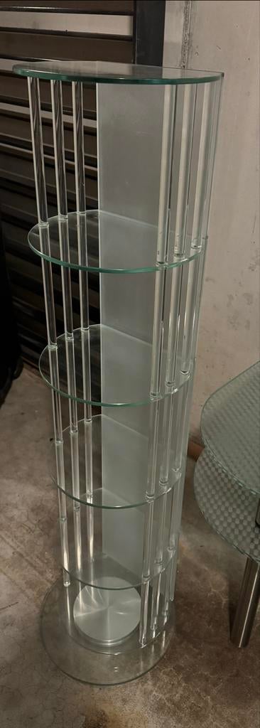 Transparant plexiglas CD-rek vintage met verchromde metalen, Ophalen, Zo goed als nieuw