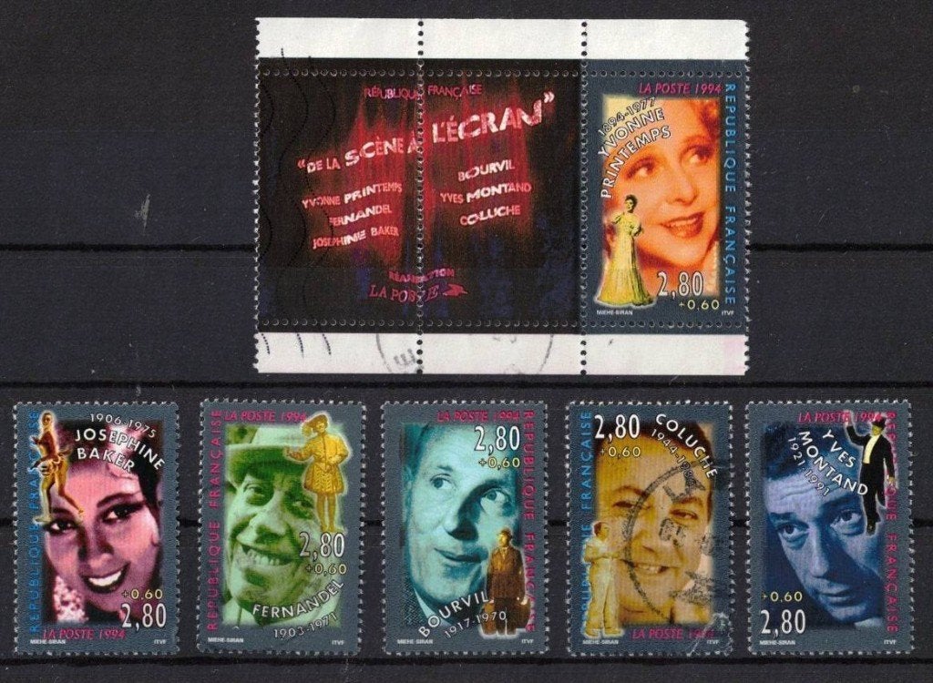 Frankrijk, serie "filmsterren" 1994-1, Postzegels en Munten, Ophalen of Verzenden, Gestempeld