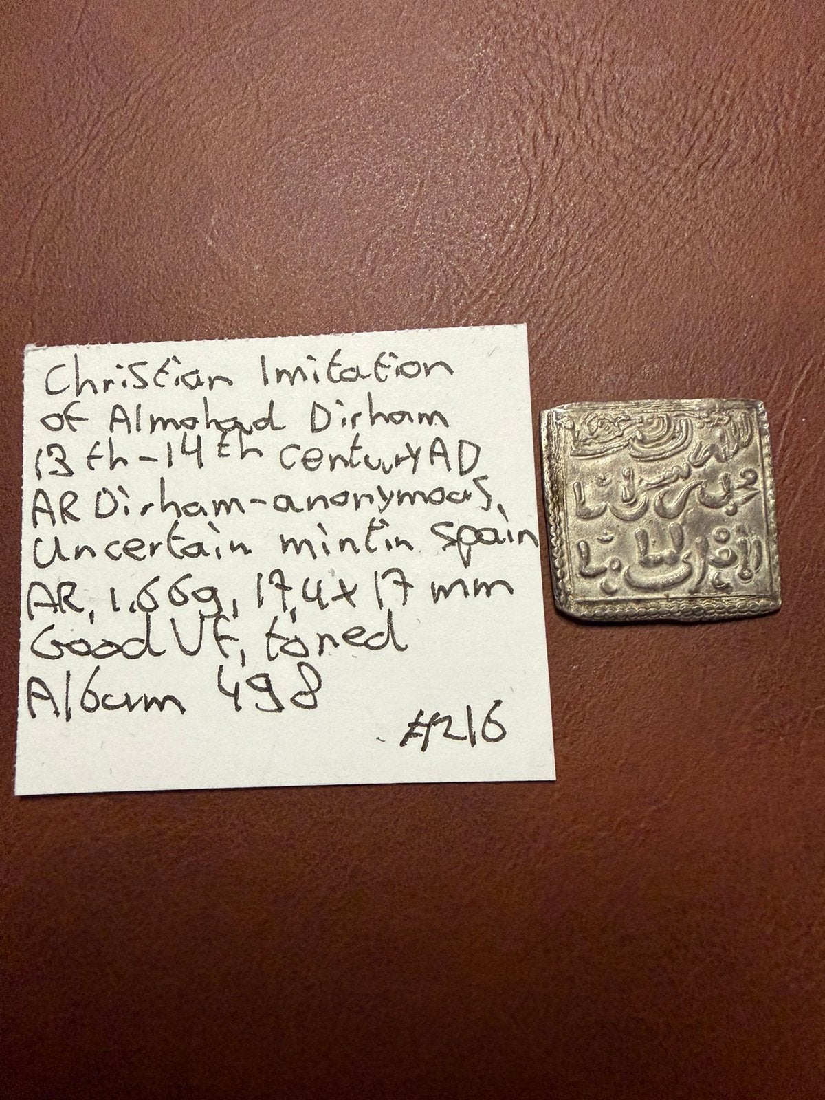 Christelijke imitatie AR Dirham, Almohaden-type, Spanje, Verzenden, Midden-Oosten