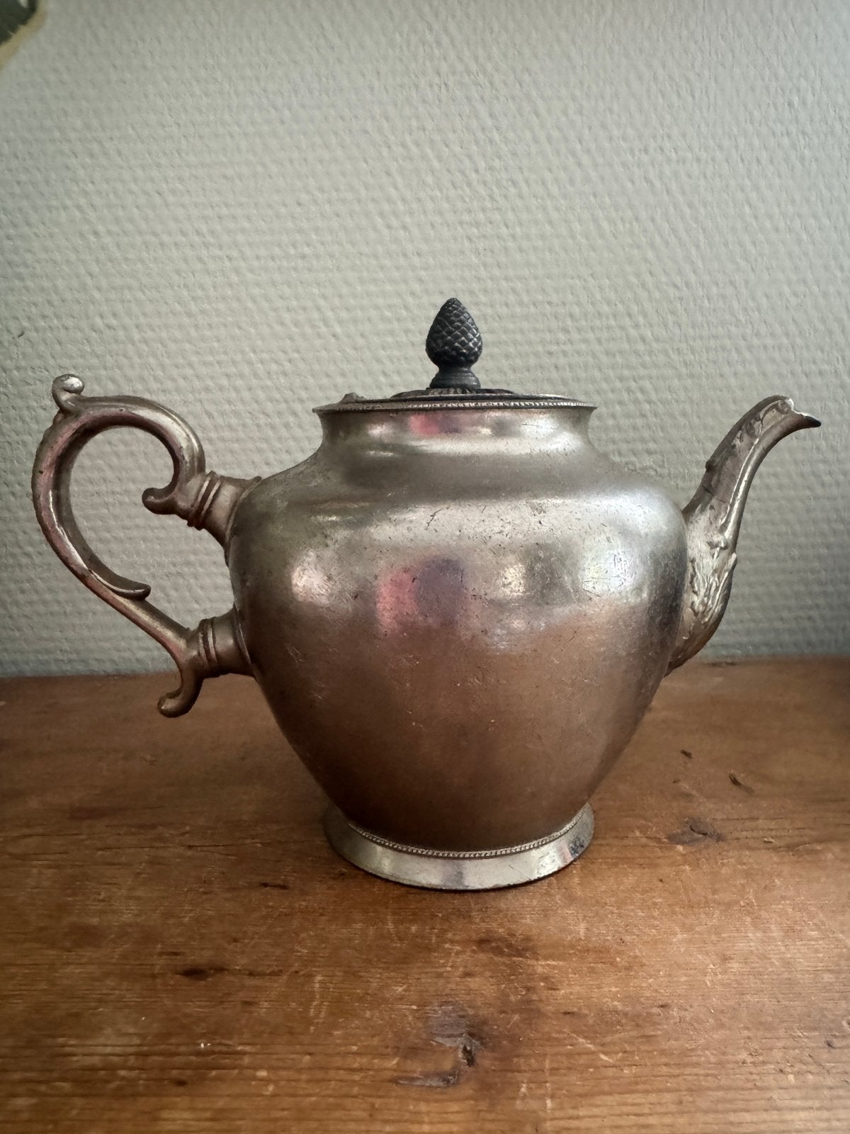 Antiek theepotje van tin met zilver, Antiek en Kunst, Ophalen of Verzenden