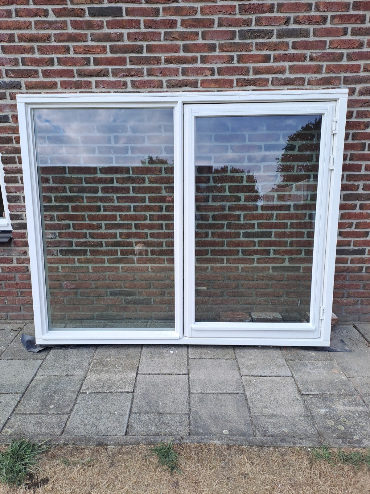 Hardhouten kozijn met HR+ glas - 1.88m breed x 1.53m hoog, Ophalen, Gevelraam of Ruit, 120 tot 160 cm