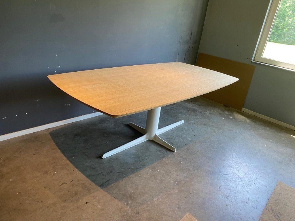 Deens ovaal tafelblad 220x110 cm + wit Solid onderstel, Ophalen, Gebruikt, Eikenhout, 200 cm of meer