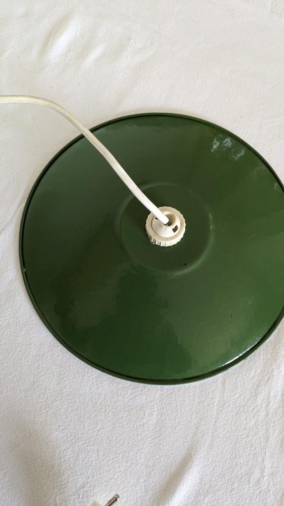 Franse Vintage emaille lamp groen, Ophalen of Verzenden, Groen, Rond