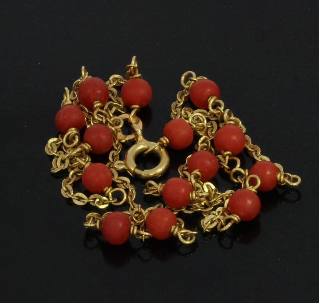 Bloedkoraal 18k gouden fantasie dames ketting vintage luxe, Voordeelsieraden, Verzenden, Zo goed als nieuw, Met edelsteen