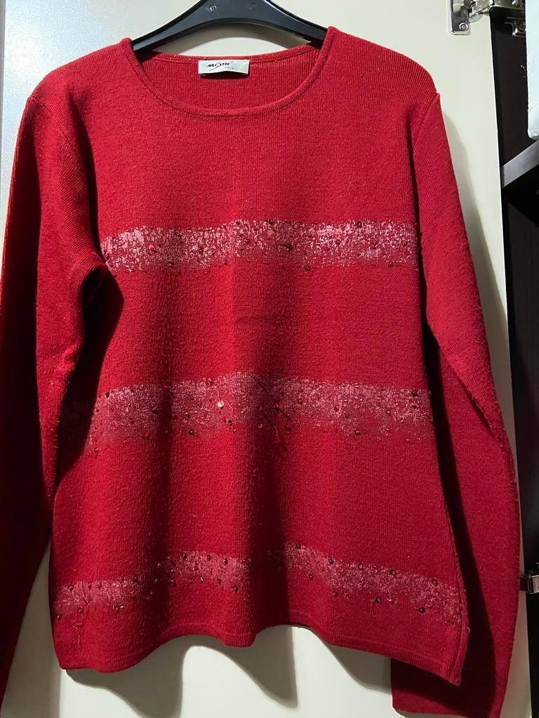 Rode trui met pailletten, Ophalen of Verzenden, Gedragen, Maat 38/40 (M), Rood