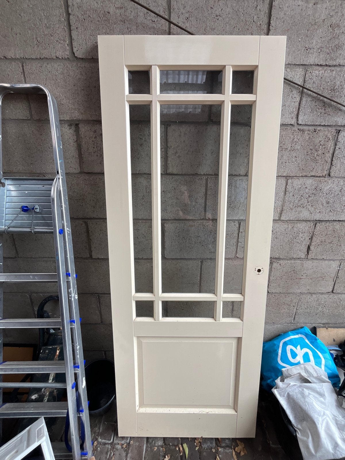 Deur met geslepen glas en 1 zinder glas, Doe-het-zelf en Verbouw, Ophalen, Glas, Binnendeur, 200 tot 215 cm