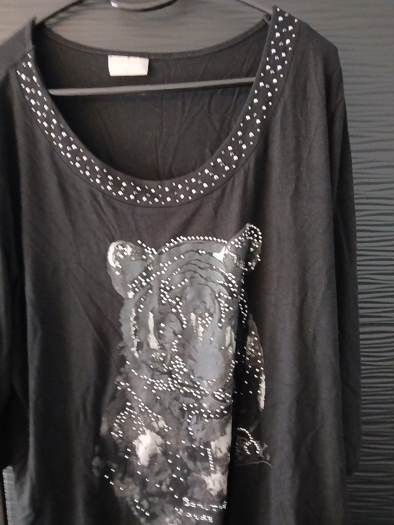 zwarte dames langarm trui met tijger xl, Kleding | Dames, Grote Maten, Ophalen of Verzenden, Zo goed als nieuw, Zwart, Trui of Vest