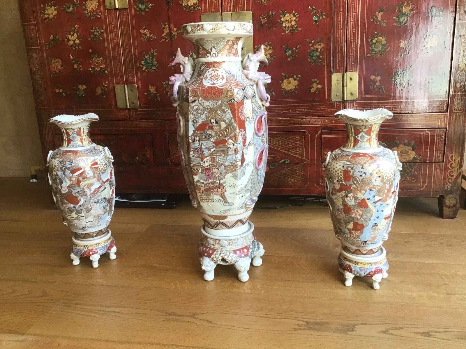 Set Japanse Satsuma vazen: 1 grote, 2 kleinere, 1(beschadigd, Ophalen